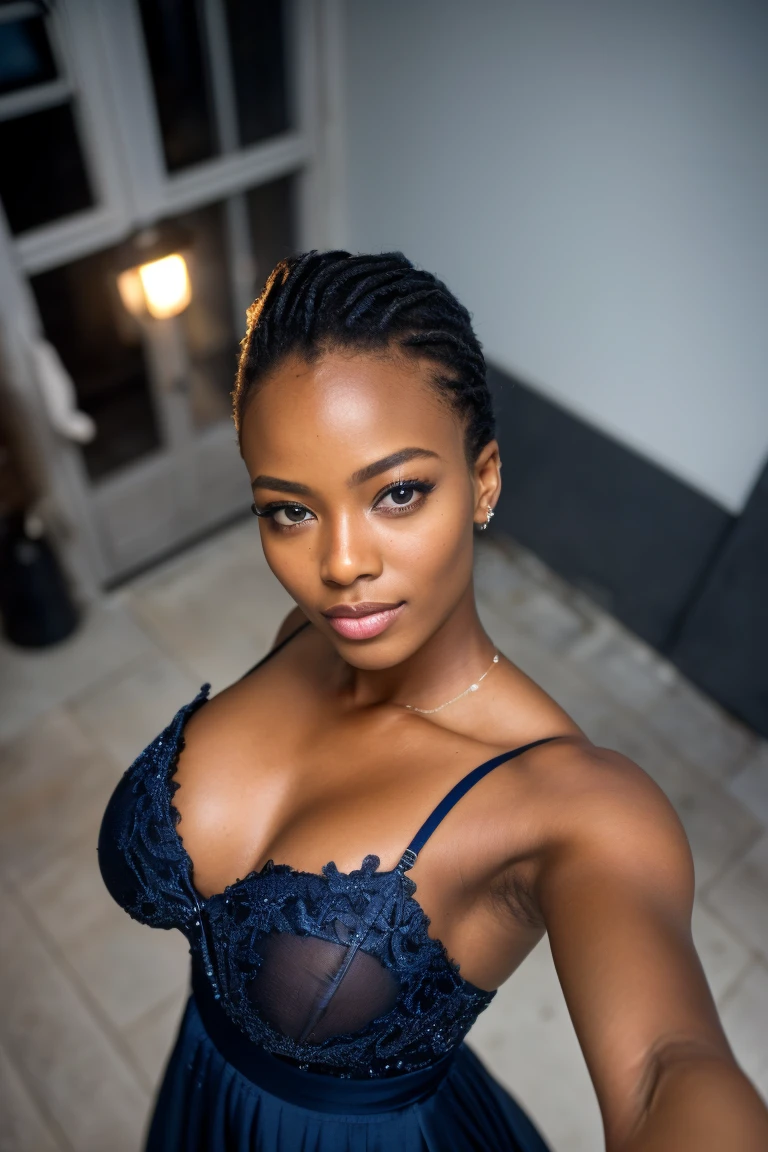 (NSFW:1.5), naked, nude, open legs pose, naked pussy(Selfie Photo, from above:1.4), (half body postrait:1.4), RAW UHD portrait photo of a 28 year old African man (brown-eyed african woman) walking down a dark alley, natural breasts_b, nighttime city background, (Navy blue dress), (neckline), detailed (Textures!, Hair!, shine, color!!, Imperfections:1.1), highly detailed glossy eyes, (looking to the camera), specular lighting, DSLR, Ultra quality, sharp focus, thanks sharp, DOF, film grain, (centered), Fujifilm XT3, clear as crystal, Center of the frame, Beautiful face, sharp focus, streetlight, neon lights, bokeh, (dimly lit), low key, At night, (night sky) detailed skin pores, oiled skin, tan, intricate eye detail