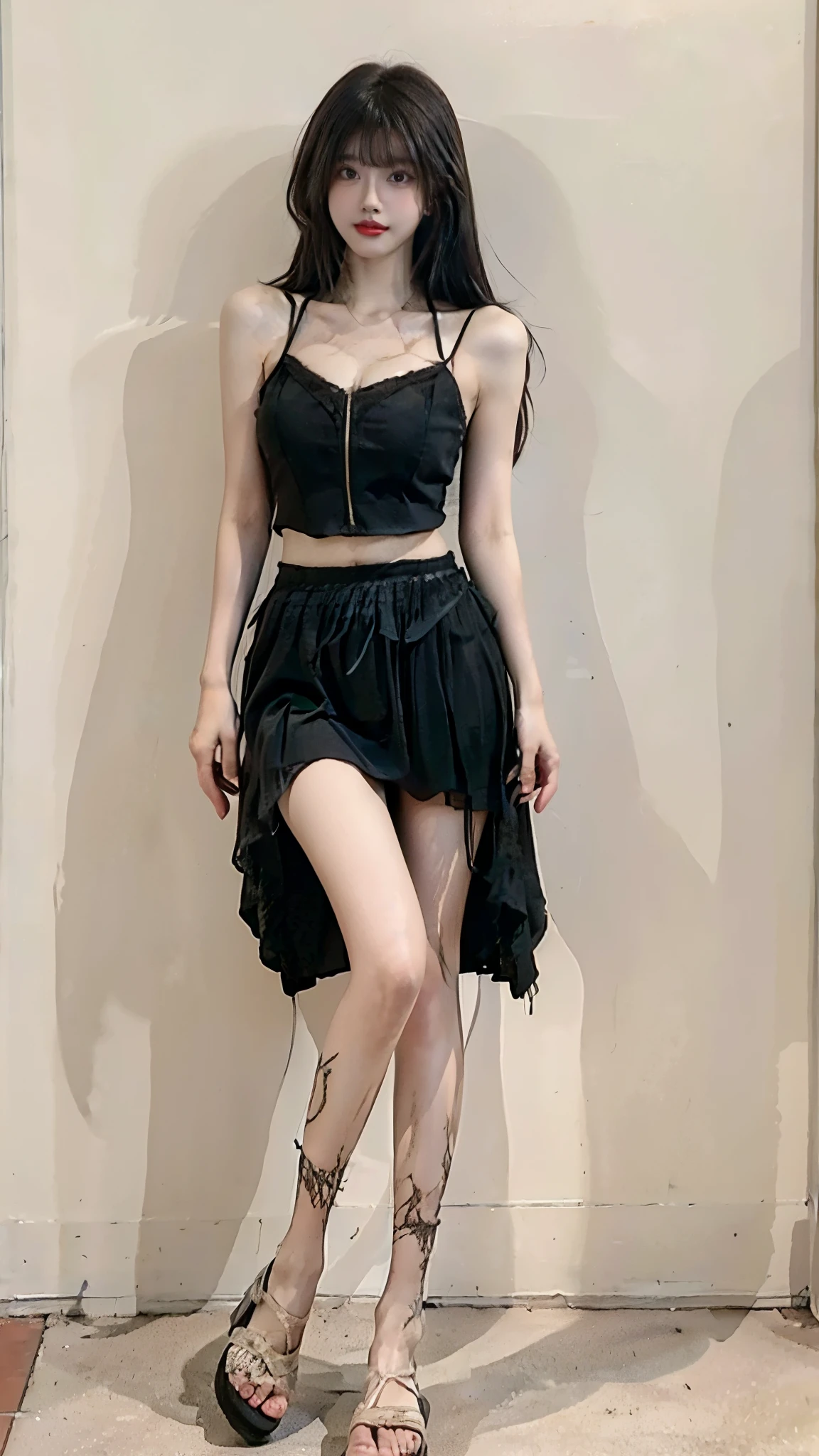 dark dress, (Highest quality:1.4),(Super quality),(Ultra Detail),1 beautiful girl,(Female high school student:1.3),((I-type Valley)), ((Visible cleavage)), Super cute,Beautiful face and eyes,(Beautiful and incredibly big breasts:1.3),(Protruding nipple shape:1.4),Realistic even wrinkles,(Slender body:1.1),(Slender beautiful legs),(Thin waist),Real skin texture,Crystal clear, very white skin,(Bangs:1.2),earrings,Light makeup,(looking off to the side),The beautiful goddess arrives,Beautiful background,Golden Ratio,Concept Art,Super detailed,precise,Advanced Details,(Walk along the path surrounded by fields:1.2),Very close distance,Sexy art,(In the summer sun),Bright Light,Super detailed illustrations,Highly detailed CG integrated 8k wallpaper,RAW photos,Professional photos,Film Lighting,Depth write of the border,Barefoot in high heels