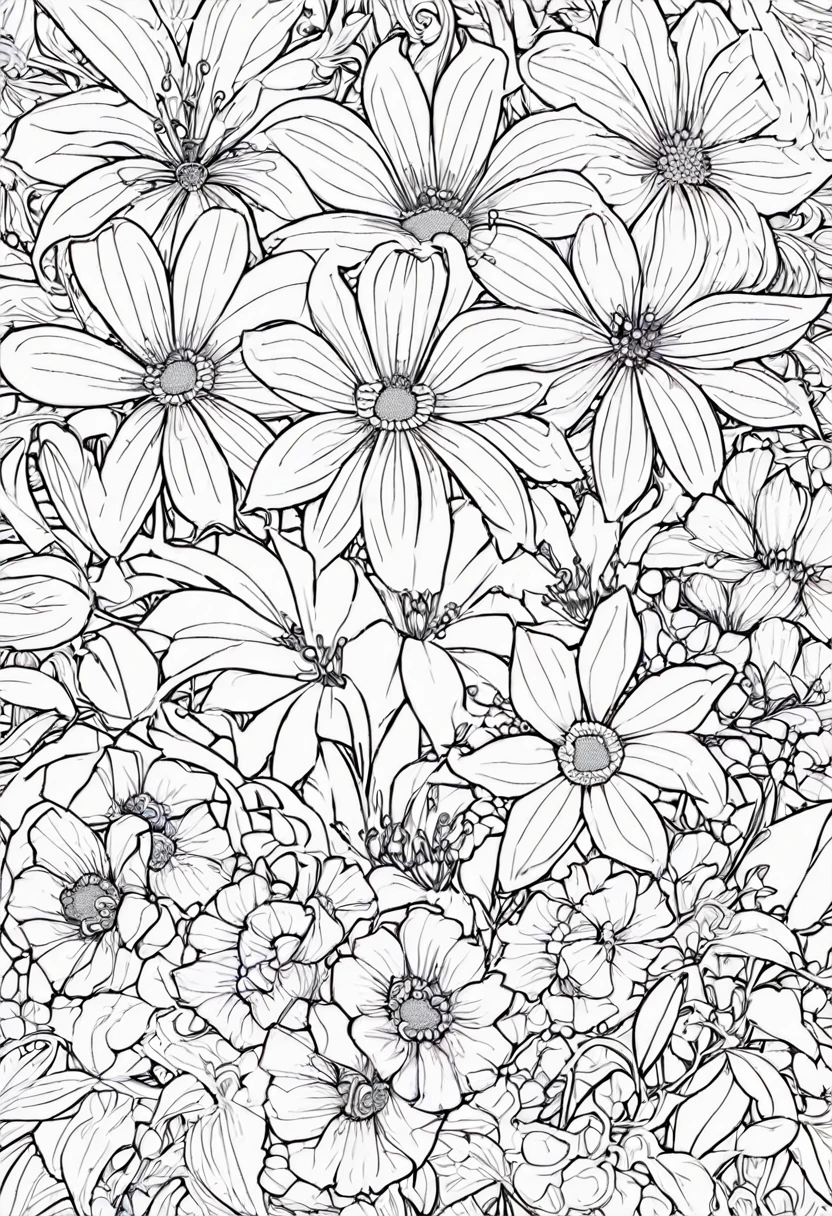 white and black Flowers with a white background, ploynesian, garden, art for coloring book page, full white background, only use outline, line art, clean line art, mandala for coloring with nature ornaments, simple and clean line art, adorned in Art Nouveau style, with a stroke of Alfons Mucha's brush, perfect details, real