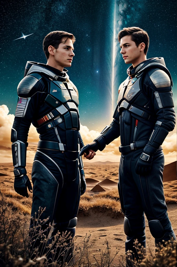 Make a book cover of
Title: Say What?!
Genre: Boyslove, Interstellar romance. Marshall (Top) x Tamer (Bottom)