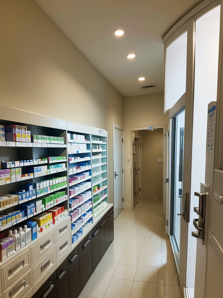 (Highest quality), (masterpiece), pharmacist, Dispensing, look back, Dispensing Room, smile,