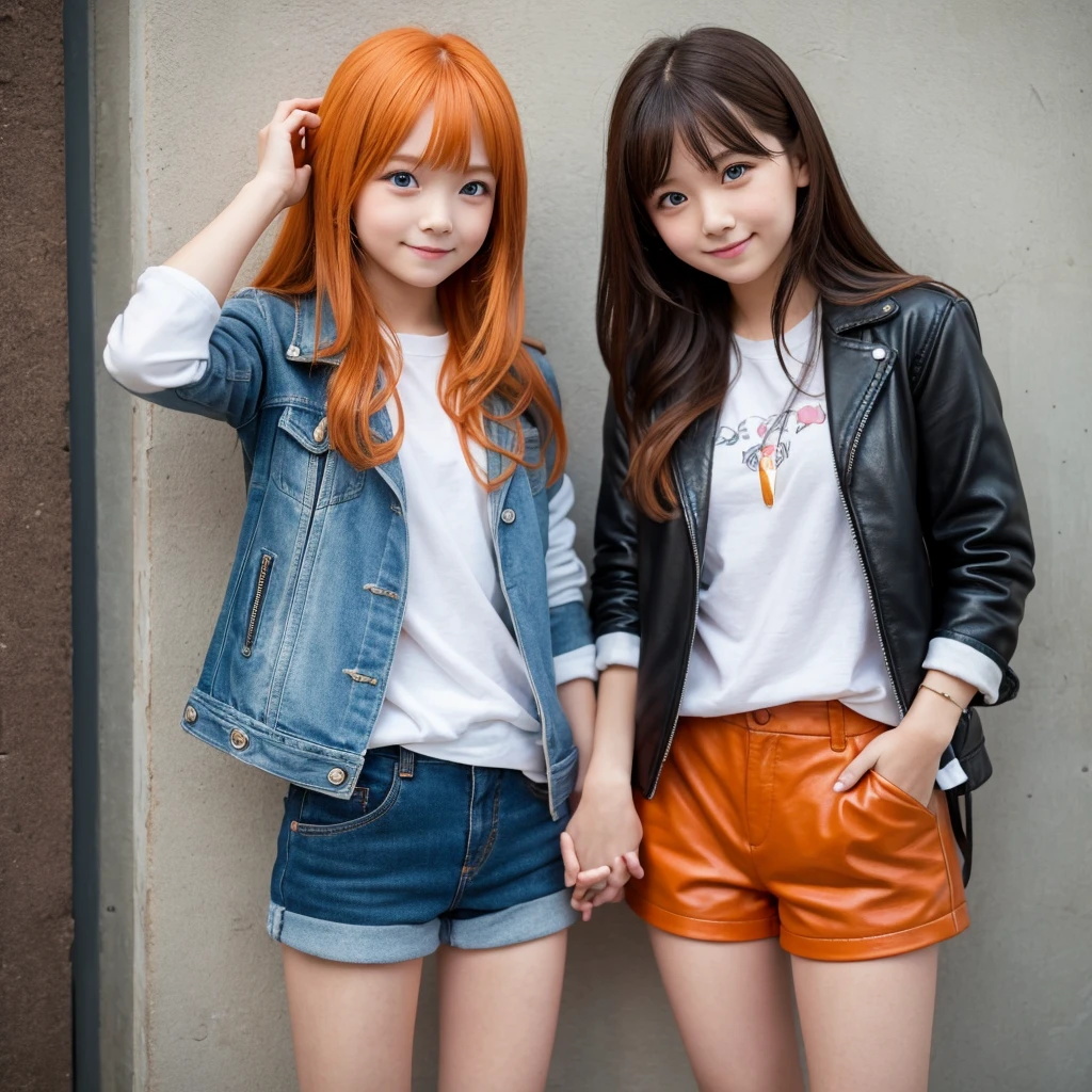 SVIP Limited Time 20% Off Try now SeaArt Bot Txt2Img Default 17:58:17 girl,smile,Best Quality,8K,Highest quality,cute,fluffy,Angel,Long Hair,leather jacket,blue eyes,美しいcute女の子,Horny girl,Leather shorts,Orange hair color,Hands in pockets,Two Girls,Latest Fashion,Girl,Loli girl,