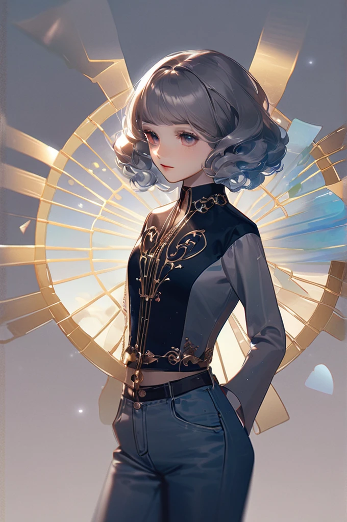 ((Лучшее качество)), ((шедевр)), (подробный), a girl in jeans with a zipper at the back