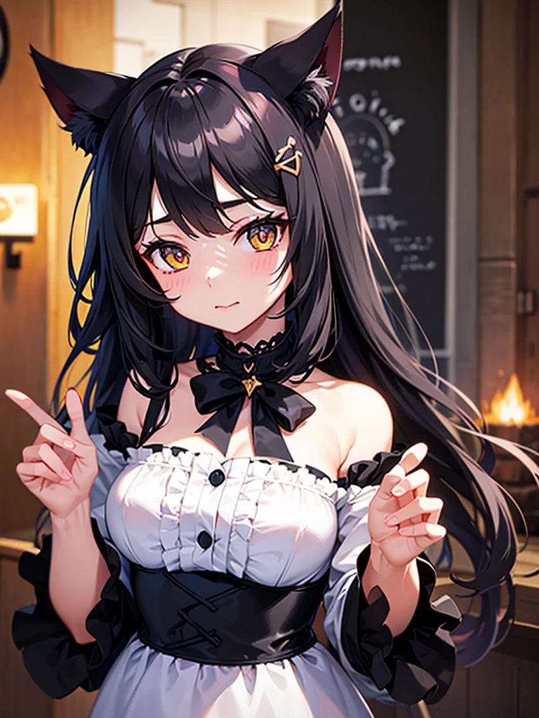 (8K、Highest image quality、highest quality、masterpiece)、detailed face、((one loli))、((black hair))、(long hair)、purple eyes、((evil smile)), (seductive eyes)、open your mouth、((jagged teeth))、small breasts、Black military cap、((black jacket))、off shoulder、((shiny latex black tube top))、((strapless))、shiny、((mini pencil skirt))、cowboy shot, ((hime hair)), hime cut, hime hair cut, hime style, city square, city sidewalk, (night time), earings, (((loli))),