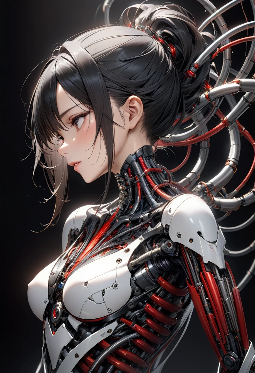 (((masterpiece))), (((best quality))), ((ultra-detailed)), (highly detailed CG illustration), ((an extremely delicate and beautiful)),(cute delicate face),cinematic light,((1mechanical girl)),solo,full body,(machine made joints:1.4),((machanical limbs)),(blood vessels connected to tubes),((mechanical vertebra attaching to back)),((mechanical cervial attaching to neck)),((sitting)),expressionless,(wires and cables attaching to head and body:1.5),(character focus),science fiction