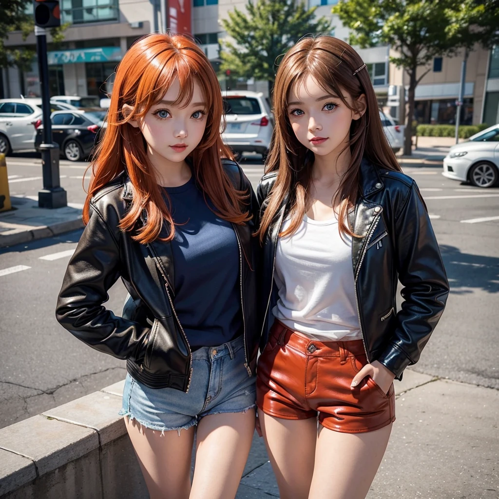 SVIP Limited Time 20% Off Try now SeaArt Bot Txt2Img Default 17:58:17 Elementary school girl,smile,Best Quality,8K,Highest quality,cute,fluffy,Angel,Long Hair,leather jacket,blue eyes,美しいcute女の子,Horny girl,Two Girls,Hands in pockets,Red leather shorts,Orange hair color,Latest Fashion,Girl,Loli girl,