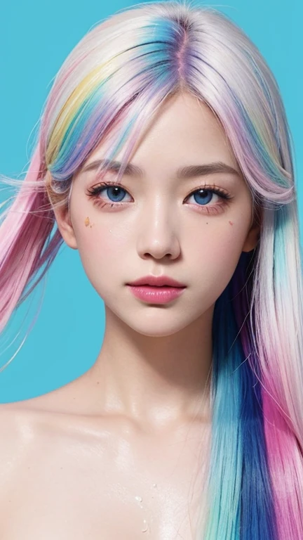 (Pink Fashion T-Shirt:1.9),(colorfulな髪:1.8),(All the colors of the rainbow:1.8),((((Portrait:1.6))),(da pintura:1.6),frontage,Comic Strip,Awareness-raisingn,da pintura,Large Eyes,Crystal Clear,(Rainbow gradient high ponytail:1.7),Delicate Makeup,Keep your mouth shut,Long eyelashes,White Shoulder T-shirt, White shoulder shirt,View your viewers,Big, teary eyes,(Rainbow Hair:1.6), カラーsplash, (alone:1.8), カラーsplash, An explosion of colors, カラーsplash, An explosion of colors, 厚漆Wind,Messy Lines,((The Shining)) ,(colorful), (colorful), (colorful), colorful, Thick paint Style, (splash) (Color splash), Vertical painting, Upper Body, paint splash, Acrylic Pigments, Slope, paint, Best image quality, Best image quality, masterpiece, alone, Depth of written boundary, Face paint, colorful clothes, (Elegance: 1.2), Gorgeous, 長いWhite Hair, Wind, (Elegance: 1.3), (petal: 1.4),(((masterpiece))),(((The best quality at its best))),((Super detailed)),(Awareness-raising),(Dynamic Angle),((Floating King)),(paintwork),((Hair loss)),(alone),(One girl) , (( (Detailed anima face))),((Beautifully detailed face)),first round,Exposed bare shoulders,White Hair,((hair color)),((Striped Hair)),Beautiful attention to detail,(Slope color eyes),(( (Colored eyes))),(((Colored Background))),(((High saturation))),(((Surrounded by colorful splashes))),