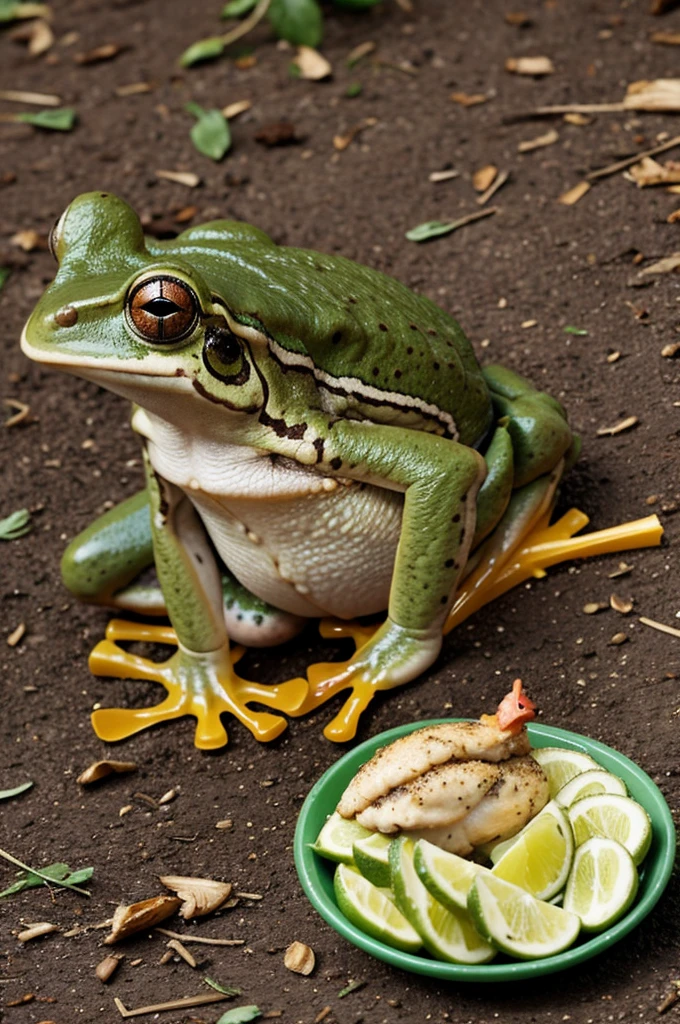Frog eating a chicken