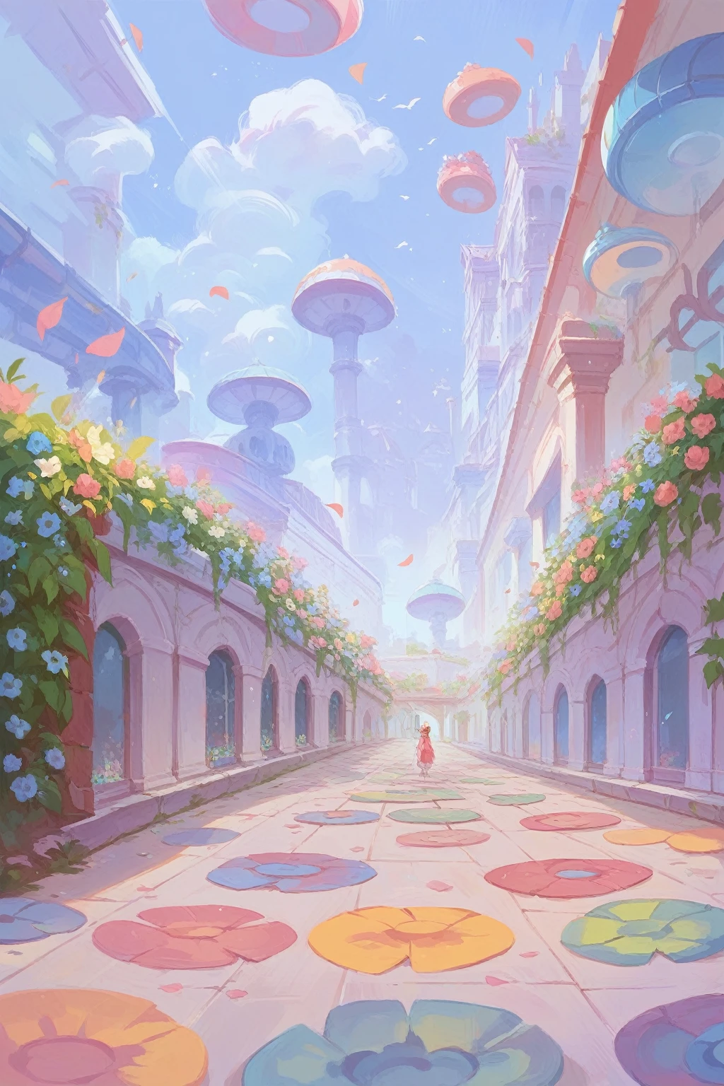 In this background, make flowers in red color, mix brown color like real, Cyber Park effect, sunlight als