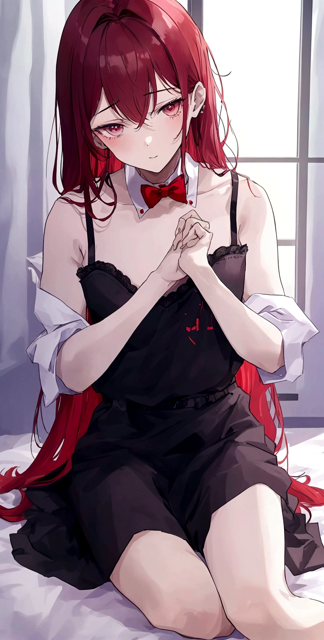 An 18-year-old boy lies on a bed in a transgender hospital,The operation was successful,Become beautiful and charming,Wear black silk,Red-haired idol sister