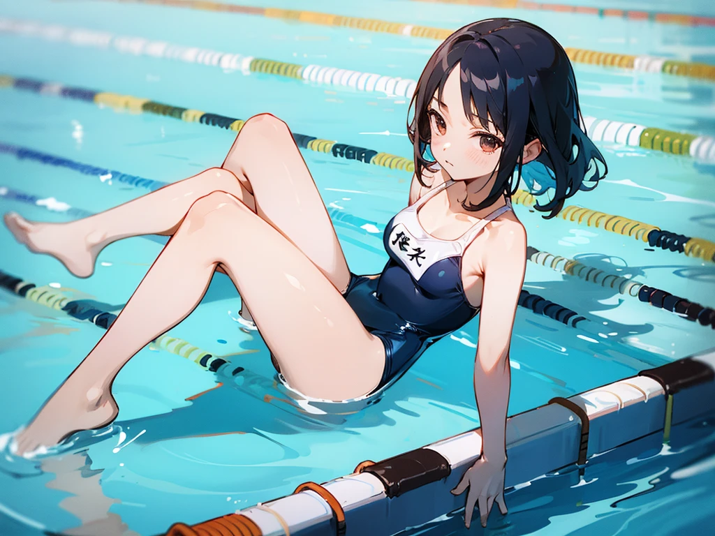 M-shaped legs、Looking at this、Portrait、High school swimming pool、Swimwear