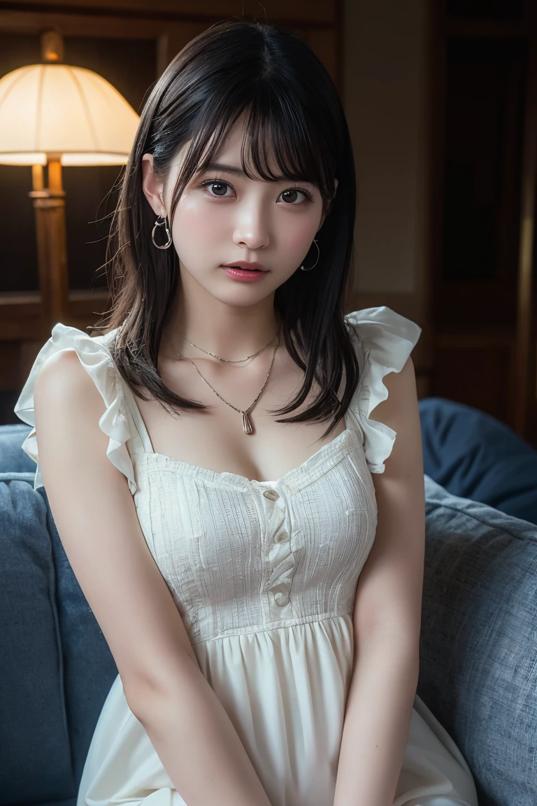 realism: 1.3, masterpiece, Highest quality, High resolution, detailed: 1.2, 1 Girl, Hair Clip, Beautiful Face, Delicate eyes, Tassel Earrings, necklace, ribbon, nsfw, (masterpiece, 8K, best quality, RAW photo, photo realistic, ultra detailed), (beautiful Japanese girl),slender, 20yo, kawaii, cute, detailed face, thin eyebrow, detailed fair skin, cowgirl position, open legs, on bed,realhands, real face