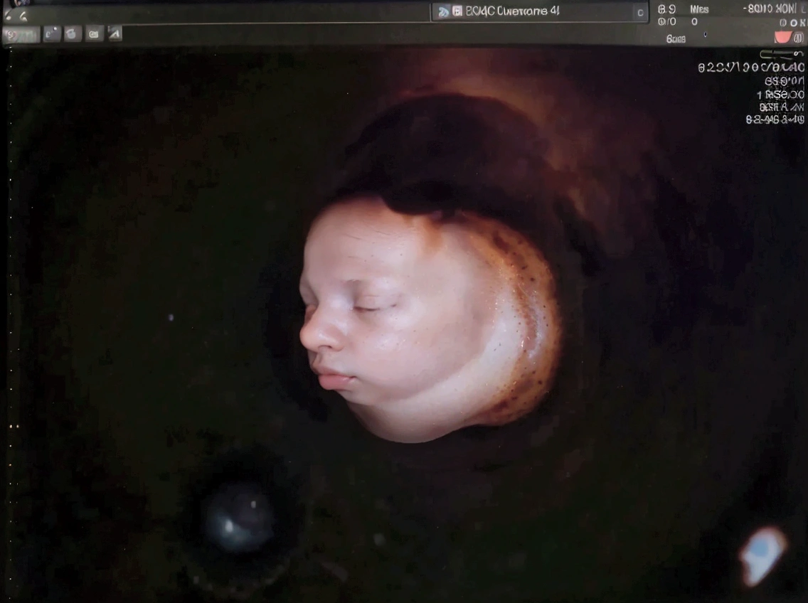 Enhance this 4D ultrasound image of a 34 weeks fetus. Arafed image of a 's face, fetus, high-resolution scan, Very chromatic aberration, extremely high-quality scan, Hyper-realistic simulation, high-quality scan, Bump mapping, High-quality 3D realism, simetry! human fetus, Realistic flesh texture, Heavy JPEG artifact blurred, Highly realistic bump mapping, high-resolution scan. A close-up image of a head with an image of a 34 weeks fetus, high-resolution scan, high-resolution scan, Escaneo 4K, Escaneo 4K, Escaneo HD, fetus, Close - IP shot, Tapa de pantalla, Medical imaging, Highly coherent image, Detailed analysis, screen capture, extremely high-quality scan, 8K scan, 8K scan, Detailed screen capture. face in profile. eyes closed