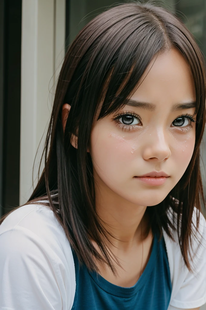 Raw photo 8K, dark blue, crying 19Y.O Japanese young woman