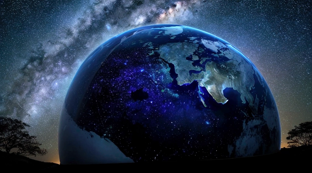 universe space、Starry Sky、milky way、large globe、The color of the earth is blue、Shine、Fantasy、mysterious、8K、Ultra HD。