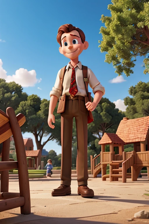 Pinocchio is playing in the playground.
