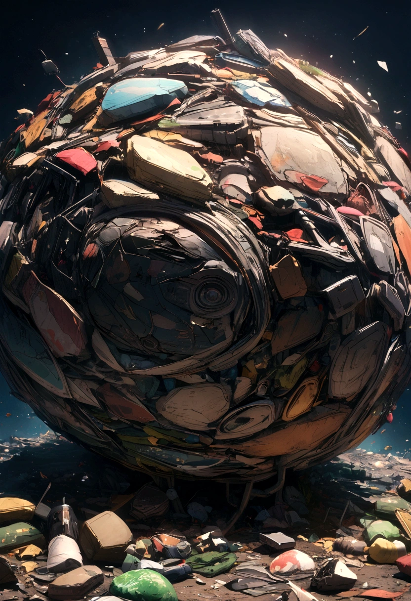 Earth full of garbage on a dark blue background