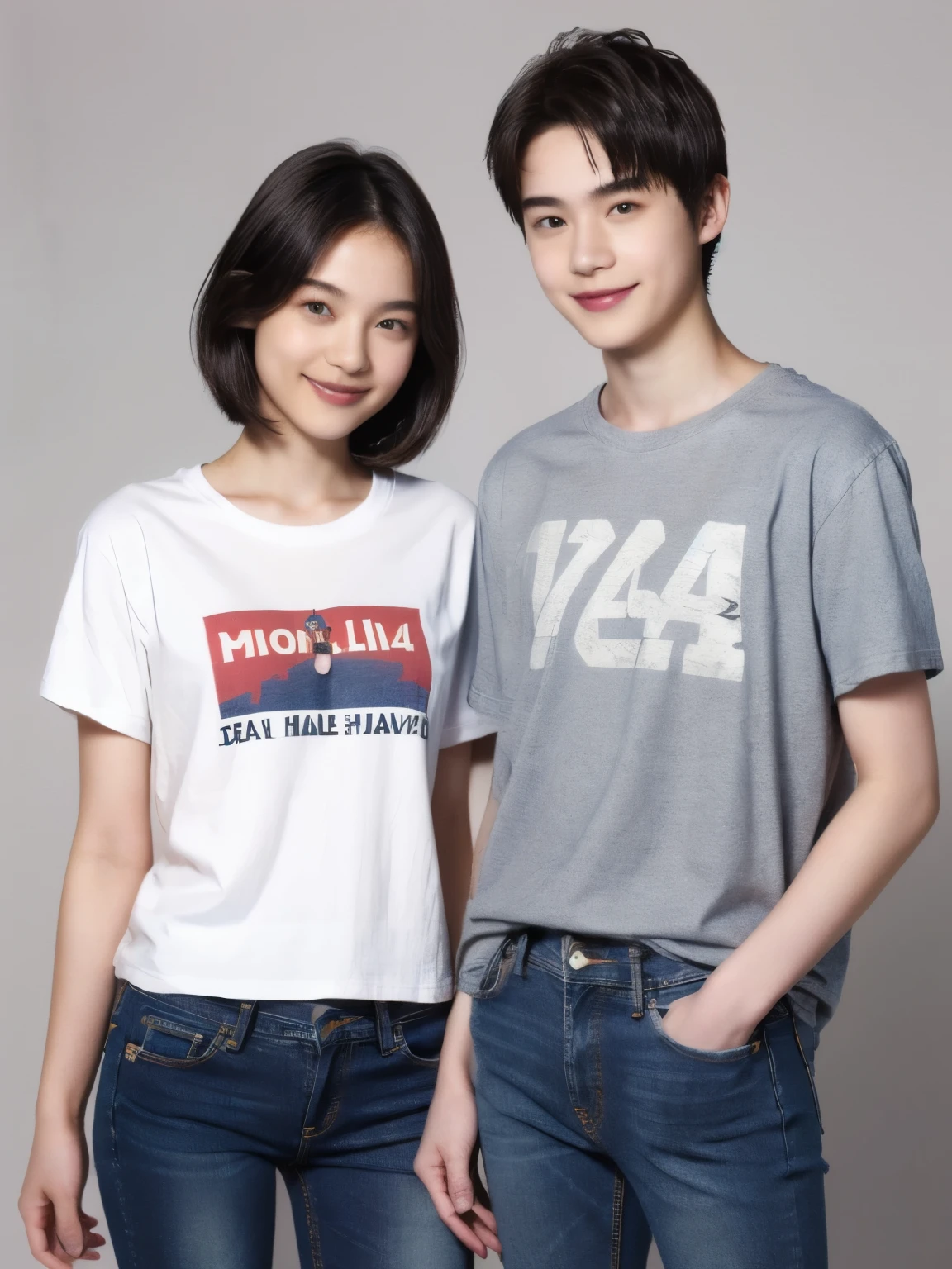 249 (An 18-year-old female and an 18-year-old male), (short hair),kind, lipstick, (Jeans andTshirt), smile