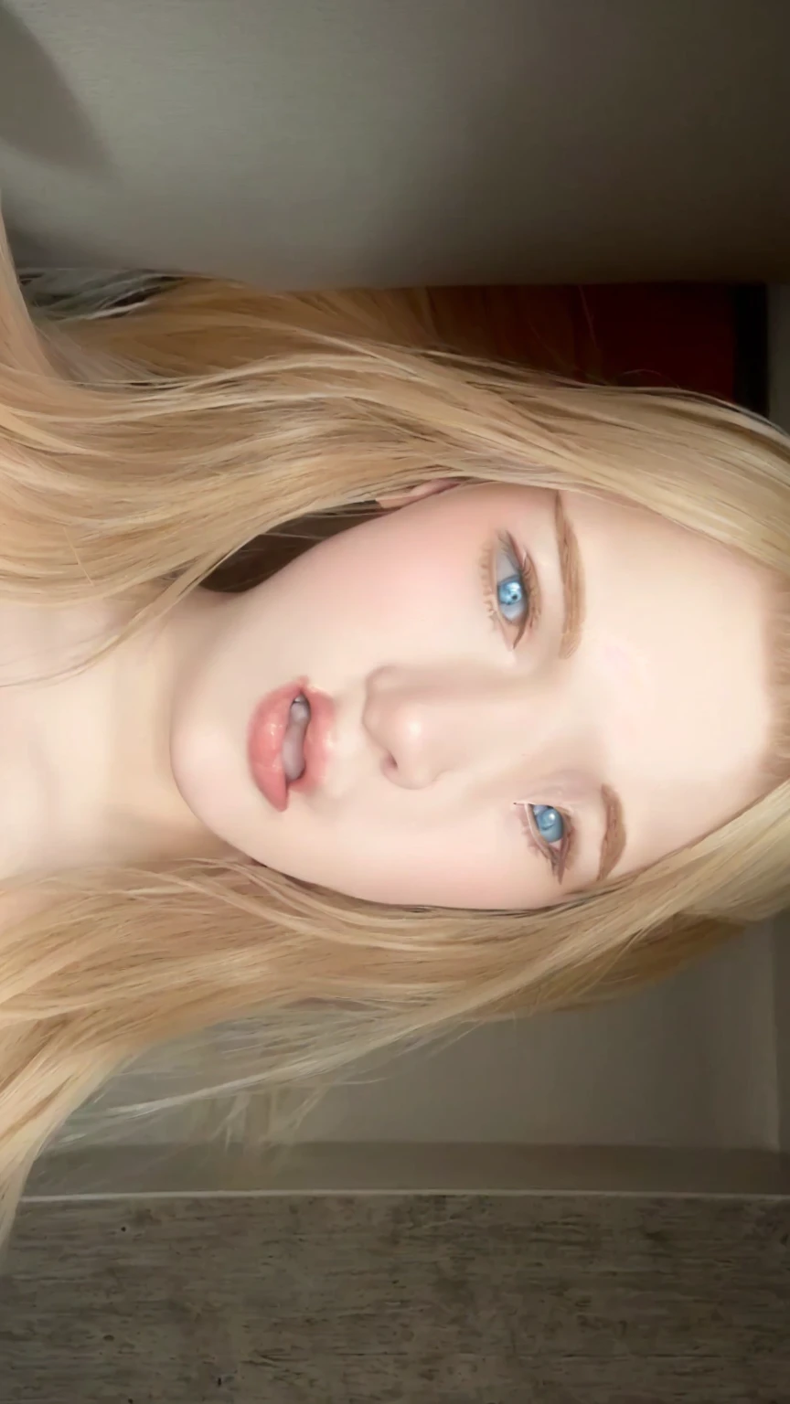 Blonde-haired woman with blue eyes and a white shirt, portrait of kim petras, Sophie Turner, smooth, pale, flawless skin, blonde hair and large eyes, long blonde hair and large eyes, blonde hair and blue eyes, pale and glowing skin, flawless detailed face, soft portrait photographed in 8k, blonde hair blue eyes, Sophie Turner girl, long blonde hair and blue eyes