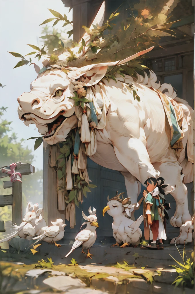 letterboxed, holding, outdoors, bird, standing, cloud, indian sage, weapon, from behind, sky, animal, holding weapon, airavat white elephant, indian mythological creature, 1other,
