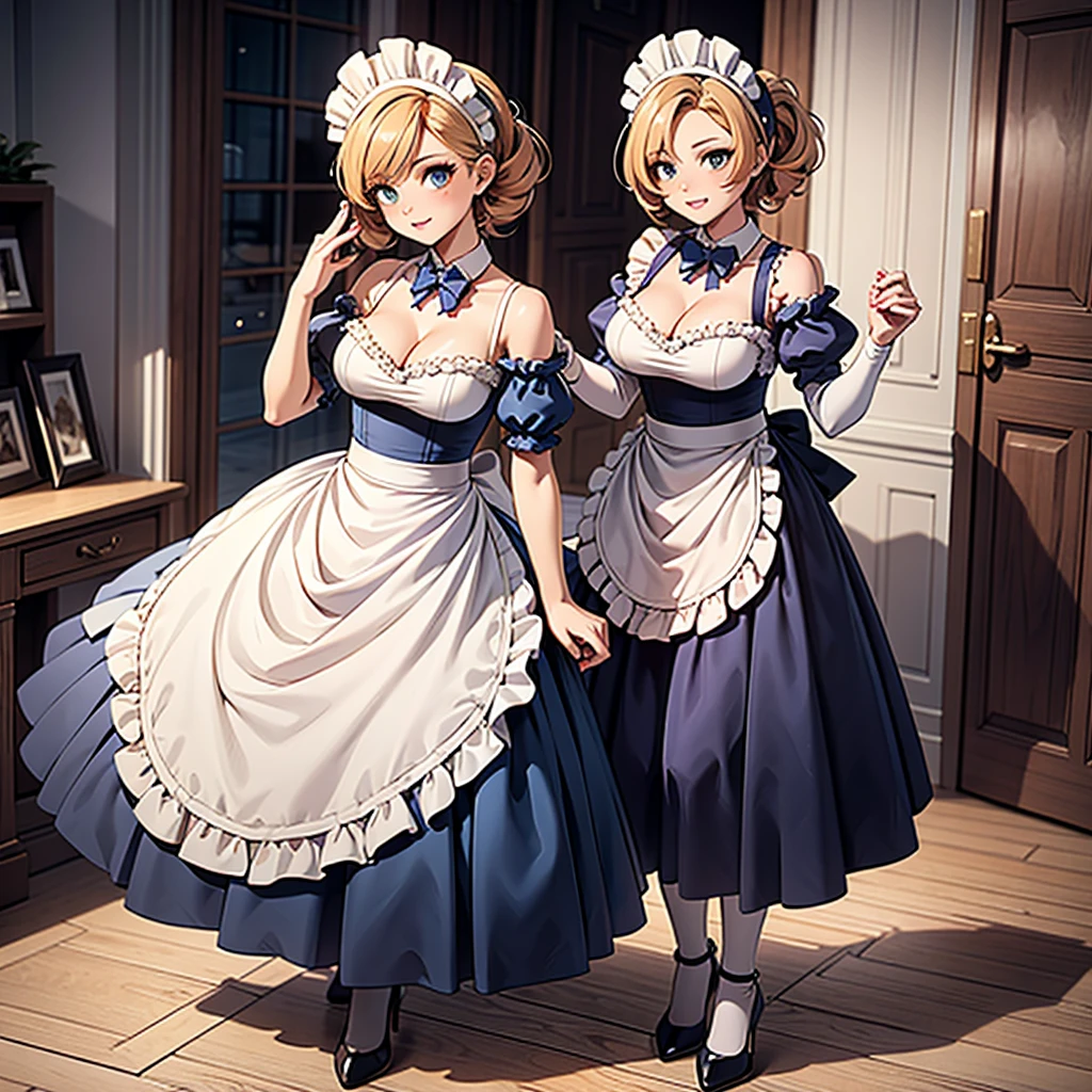 ((best quality)), ((masterpiece)), (detailed),  , high quality, best quality, masterpiece, (Very detailed:1.2), (Extremely detailed:1.3),, Bare shoulders, ，Cleavage, ，Maid costume，character setting，full-body shot，A girl