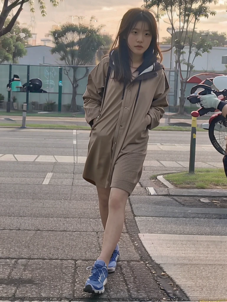 Japanese girl doing sports, on location