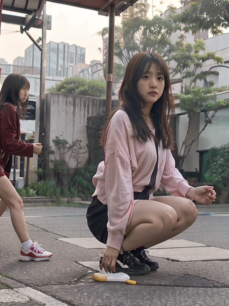 Japanese girl doing sports, on location