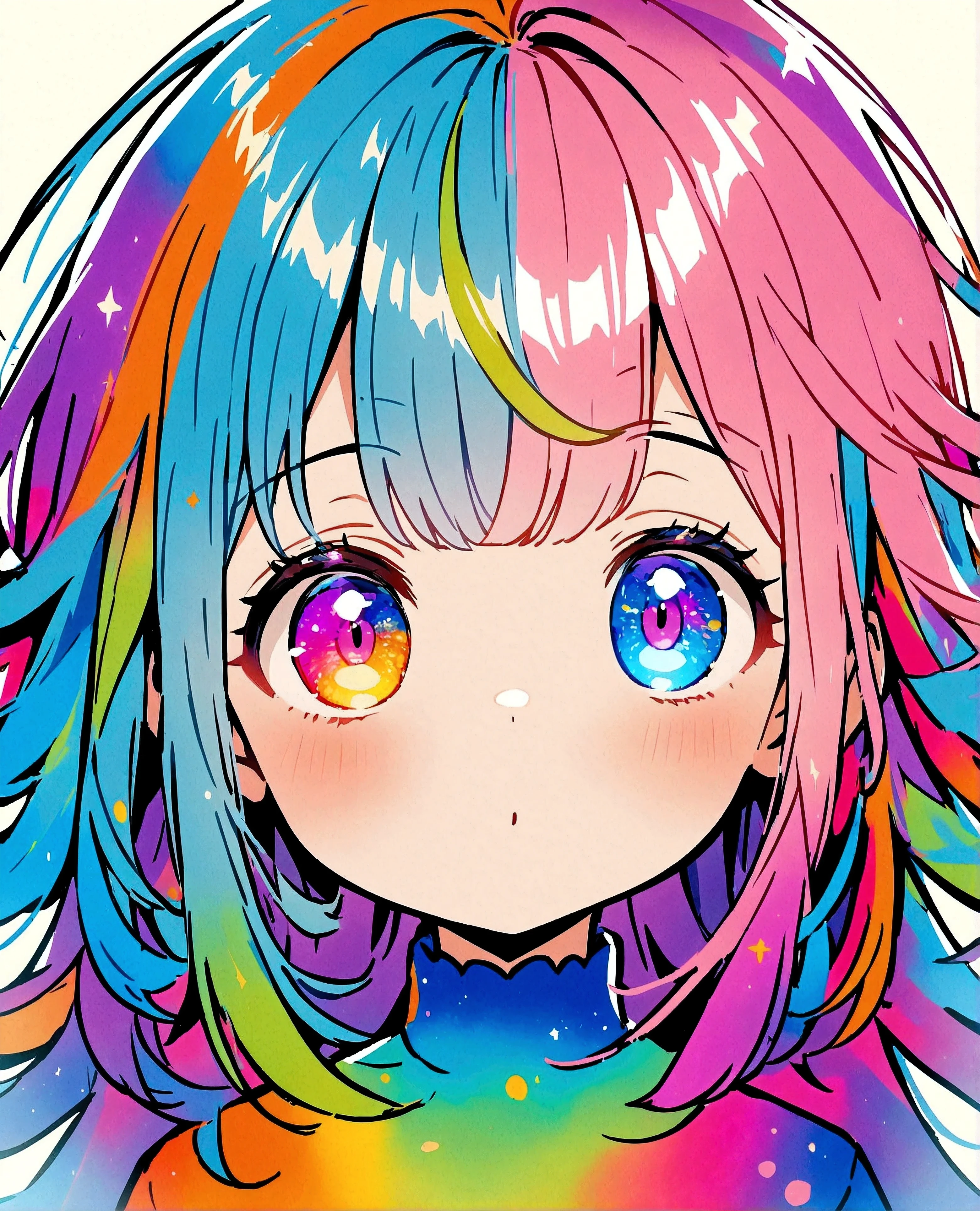 One girl, Hastune Mick, cute, colorful, Lovely, Close face, Face the viewer, Please open your eyes, High resolution, cyan hair color, colorful galaxy eyes, Side view, looking at the camera, cute, young, Long Hair, Fascinating, Face facing up