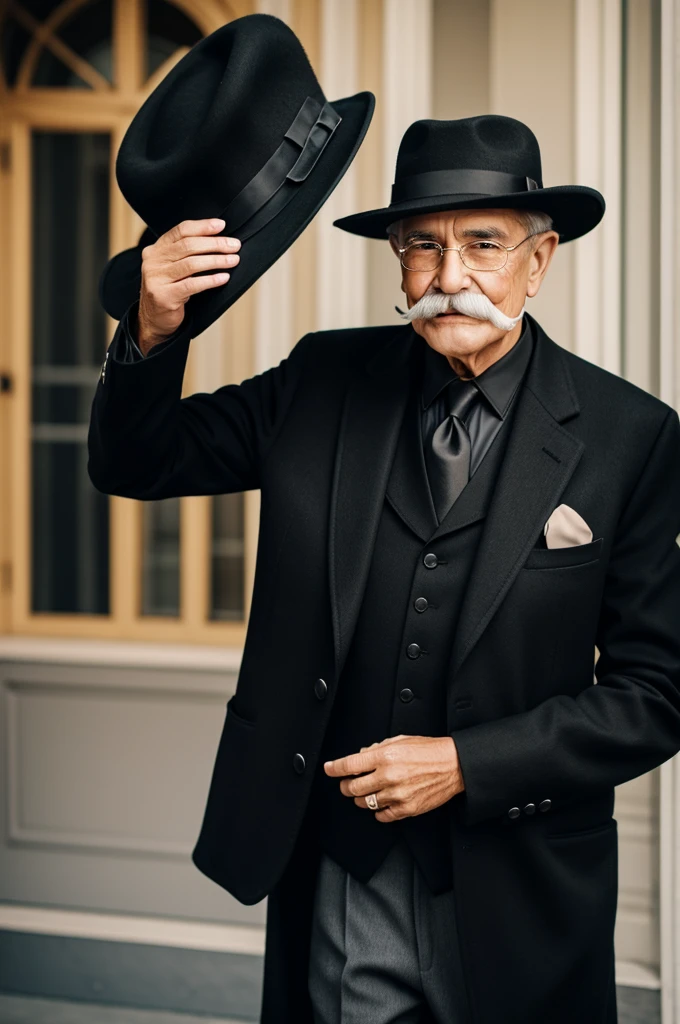 Senior gentleman with mustache black hat and black jacket