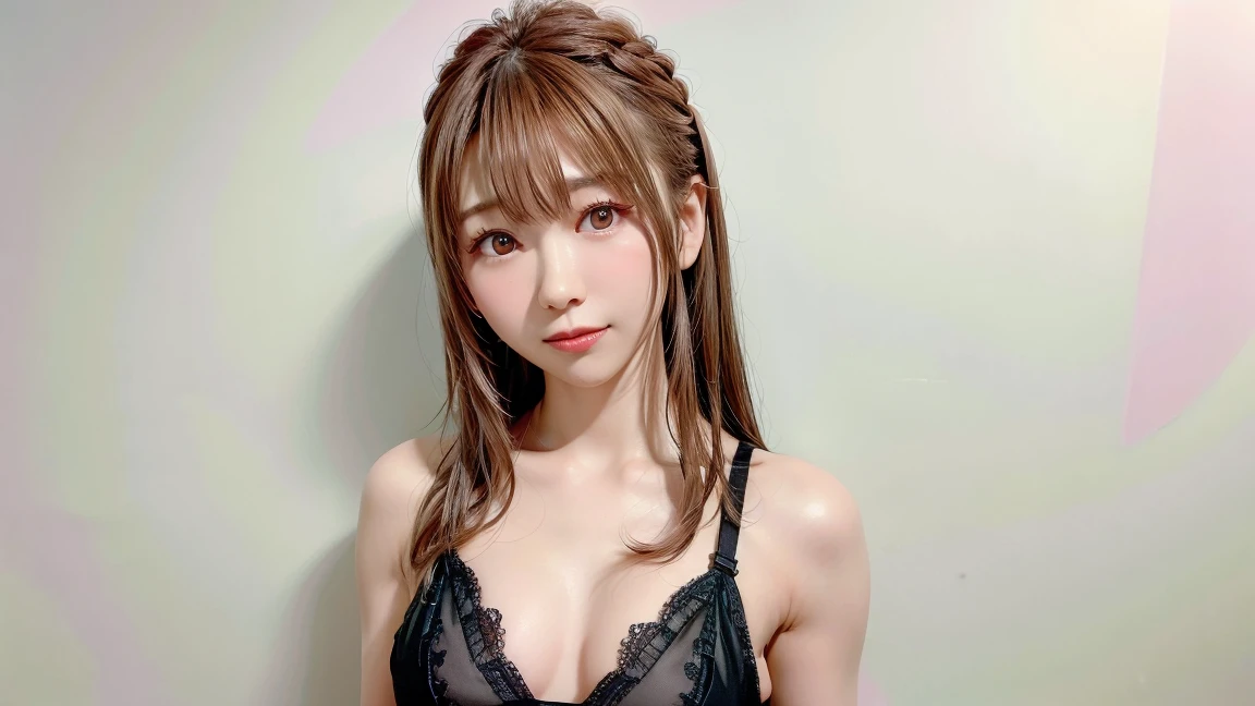 Highest quality, Realistic, Perfect Human Anatomy, Very detailed, Very delicate and beautiful, Raw photo, Professional Lighting, Illumination, Depth of written boundary, Single focus, whole body, Skinny Japanese woman, 30-year-old woman, Brown Hair, Small Head, Beautiful Eyes, True Face, Realistic skin, Fine grain, Black lace bra, Black lace panties,long hair