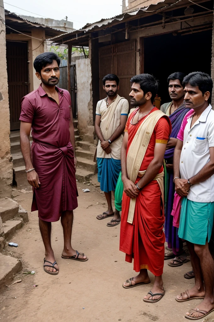 A male doctor addressing a group of many Indian people in a village about prevention from mosquito