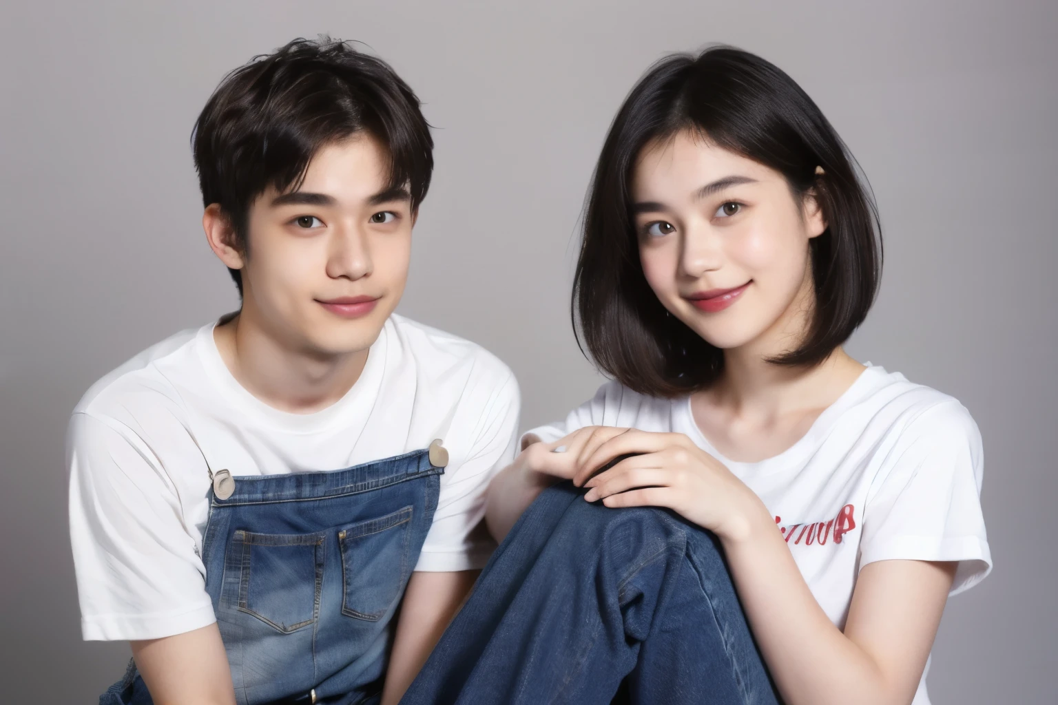 249 (An 18-year-old female and an 18-year-old male), (short hair),kind, lipstick, (Jeans andTshirt), smile