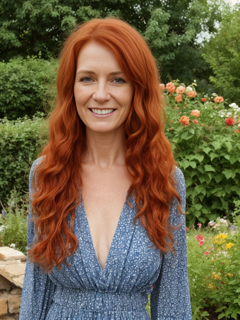 portrait, her name is Mia, high quality, 1 old woman, ((40-year-old guitar-shaped body irish woman)), (((40 years old))), wide hips, (wrinkled body), (old body), (((red hair))), (pale skin), milf, ((green eyes)), she is wearing tan safari romper, dynamic pose, BREAK, BACKGROUND: outdoor: Zoo enclosure