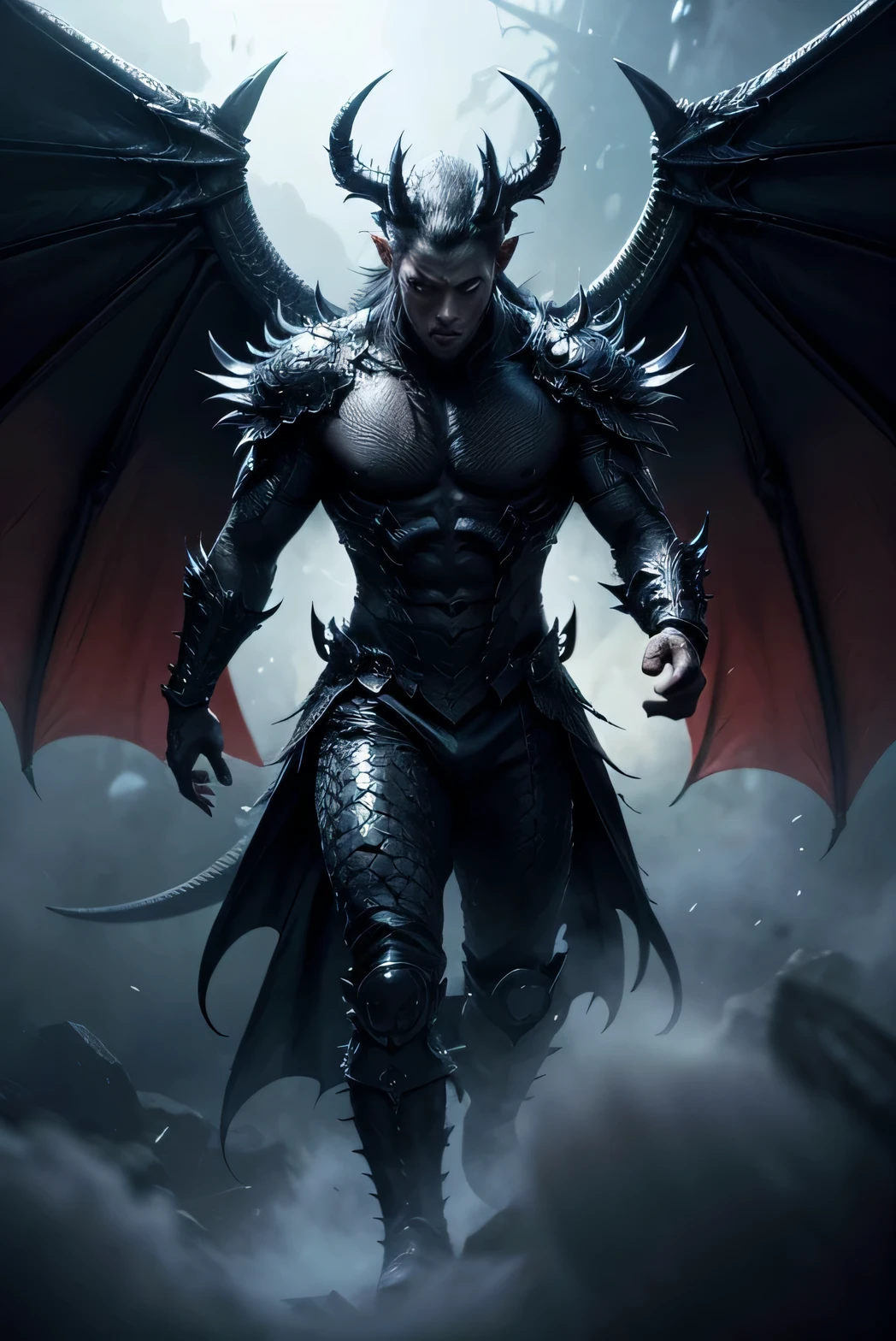 Dragon, great dragon, black dragon, great wings, top look, single image, 