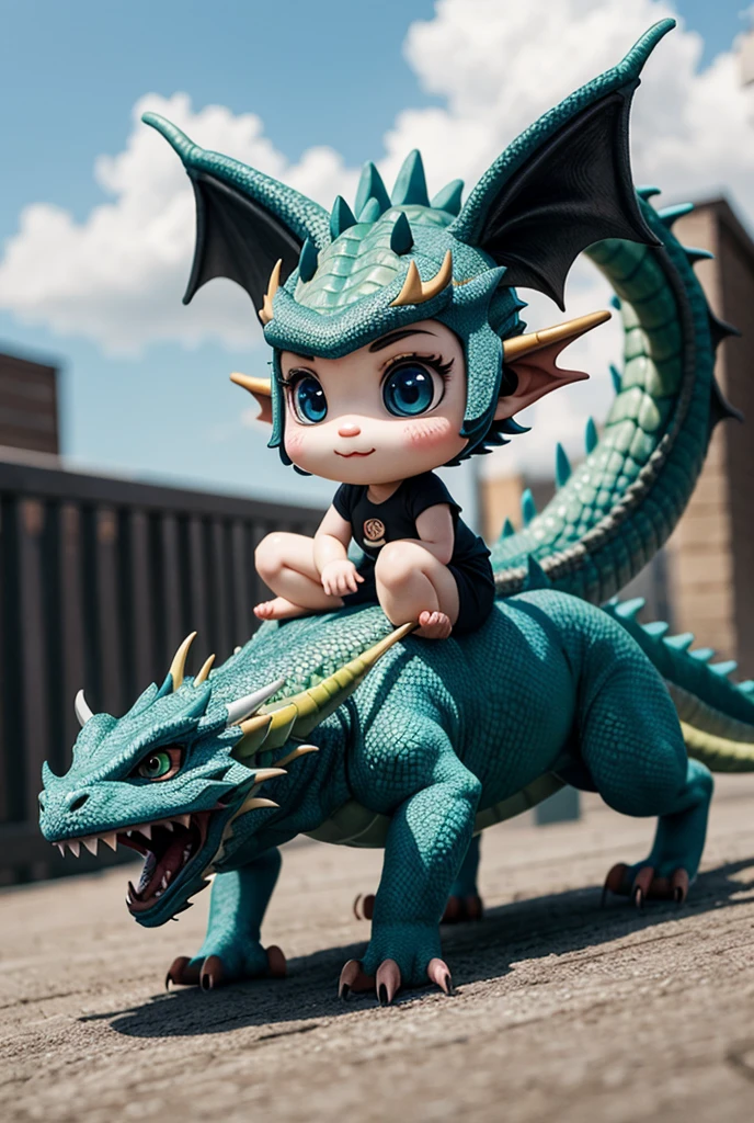 a great photo of 3D cartoon cute baby character, tiny chibi (dragon:1.3)_ realistic, dynamic, action 