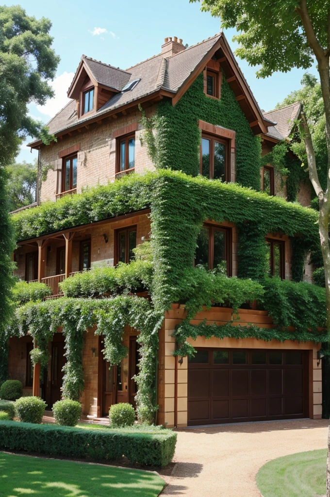 A big rich house with trees garden plants cars and bikes