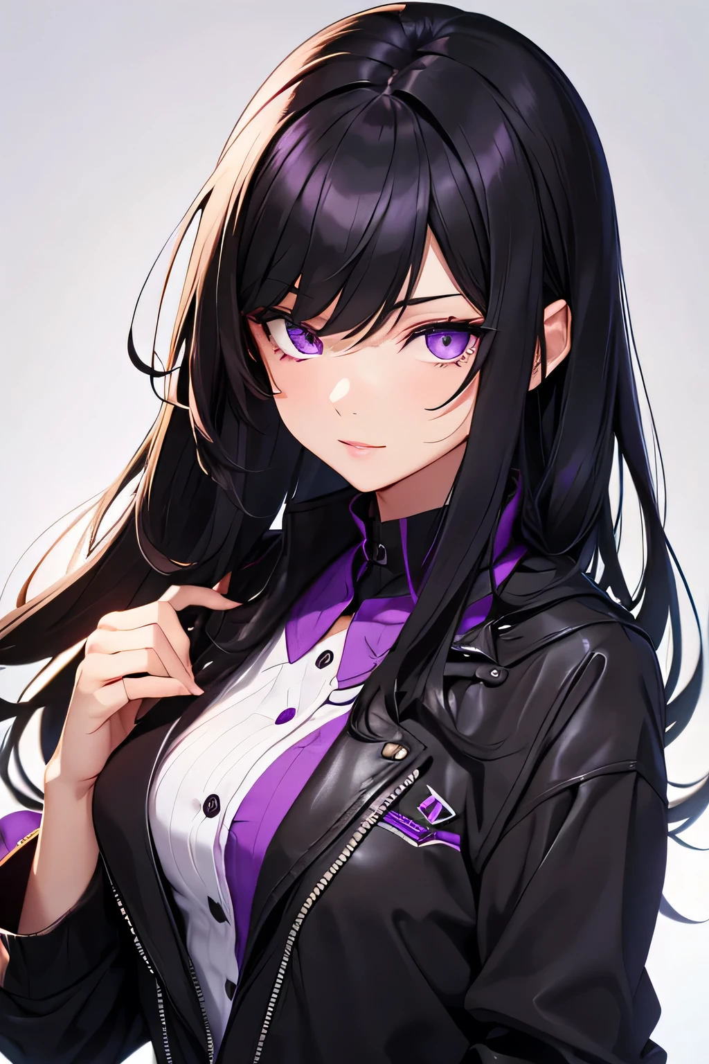 Black haired girl with purple eyes 