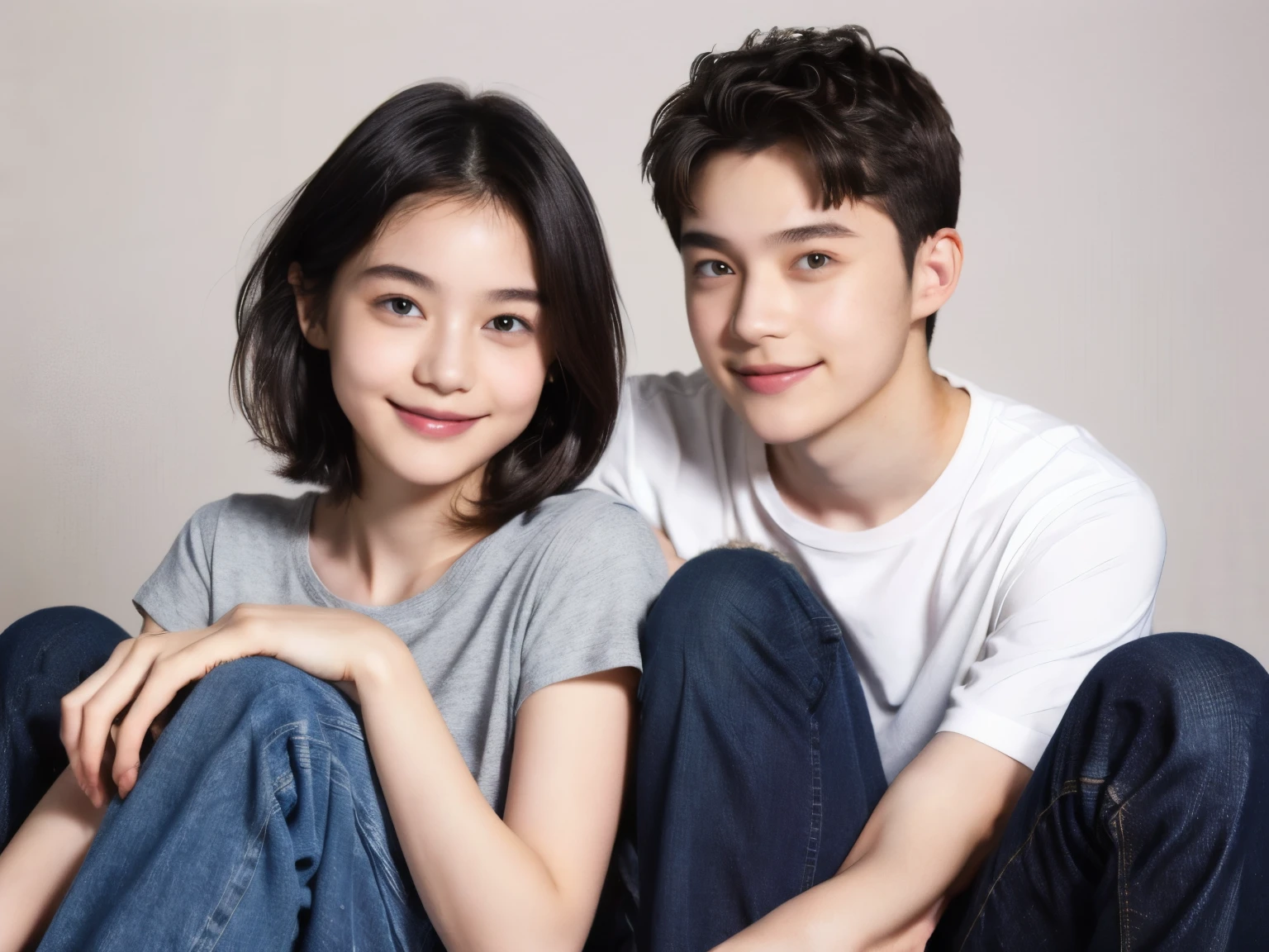 249 (An 18-year-old female and an 18-year-old male), (short hair),kind, lipstick, (Jeans andTshirt), smile