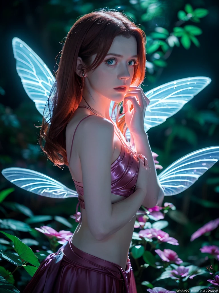 rose leslie as a fairy,extremely detailed,(best quality:1.2),(8k:1.2),sharp focus,(subsurface scattering:1.1),award-winning photograph,professional portrait photography,(close-up shot:1.1),(glowing bioluminescent forest:1.2),rainbow fairy wings,sensual expression,(highly detailed background:1.2),(magical fantasy:1.0),(ringing case:1.1),(analog style:1.1),(model photoshoot style:1.2),dramatic lighting