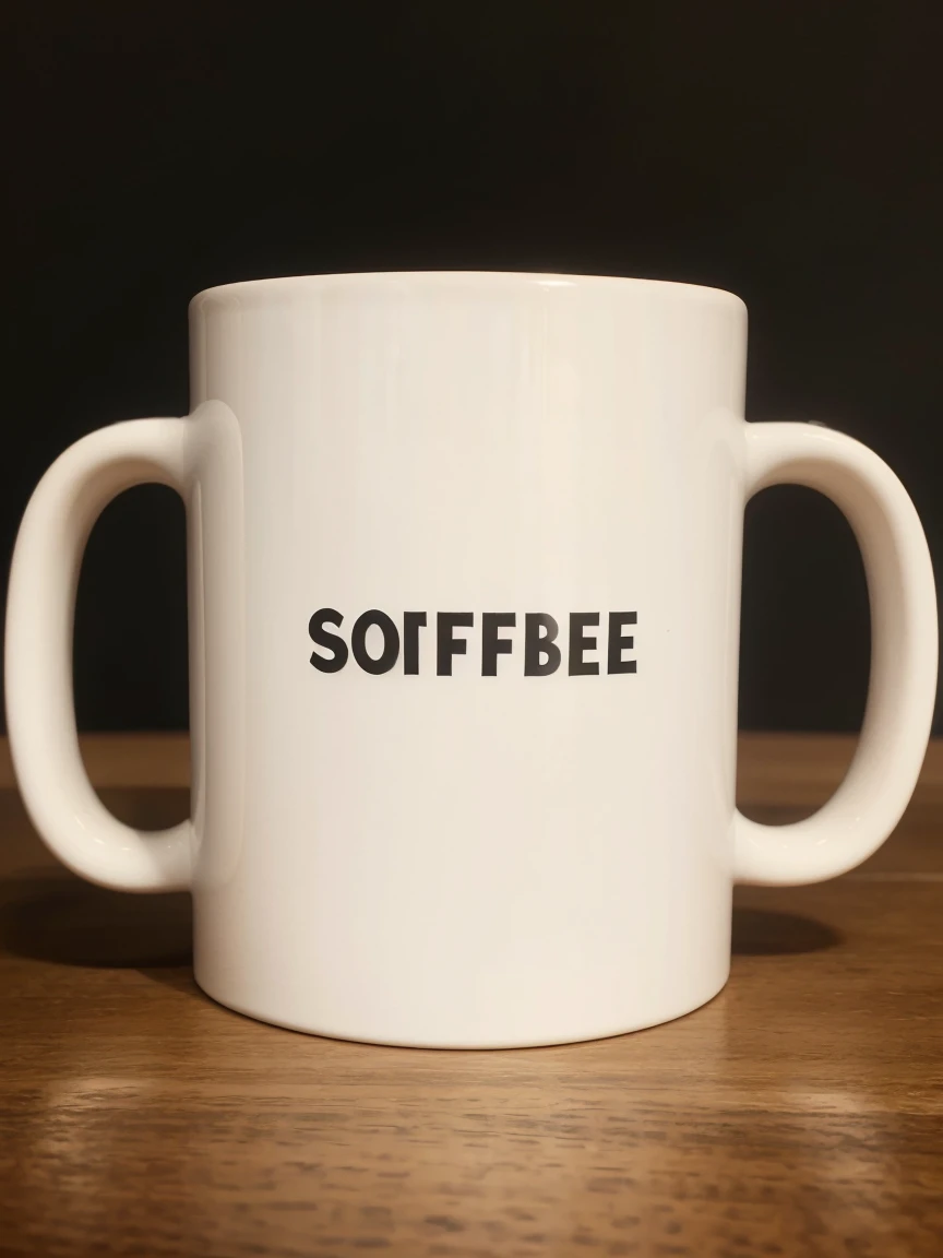 A white paper coffee mug, with similar label to Starbucks, black and blank background,