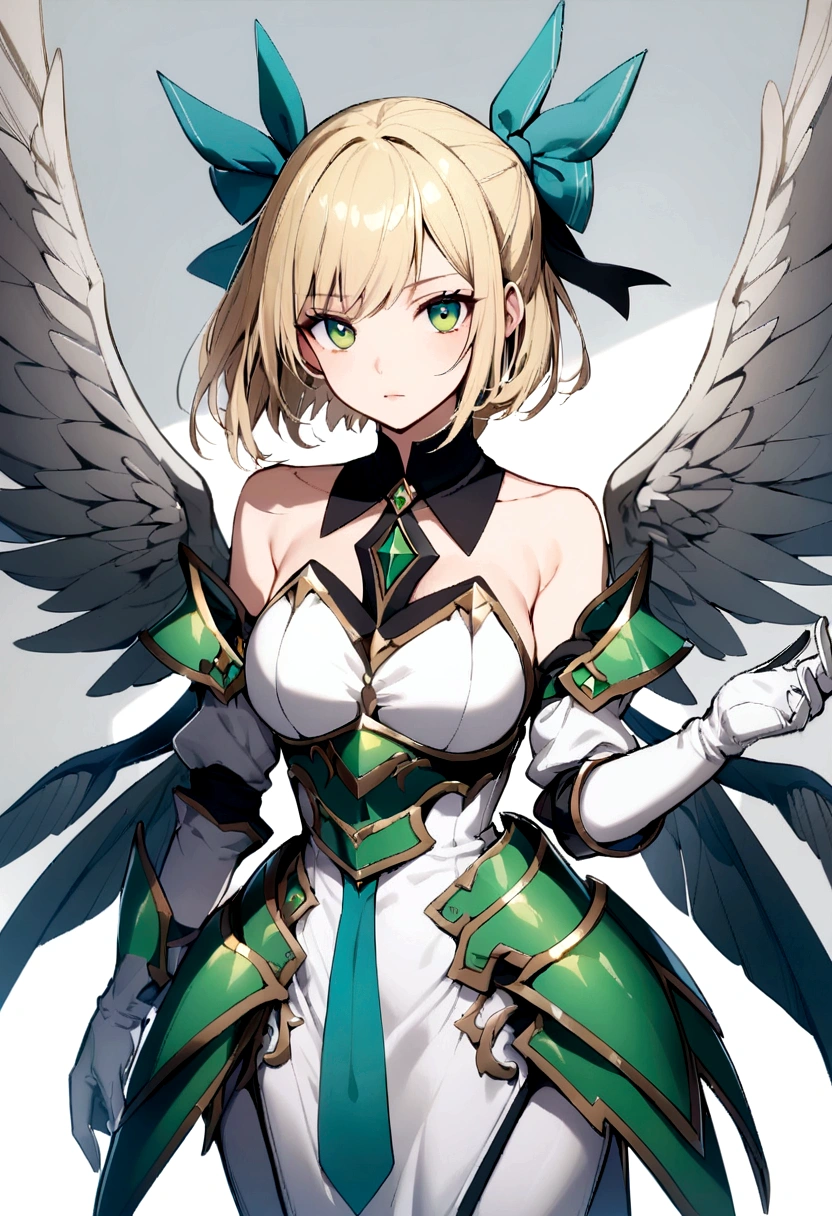 Erotic　Symphogear Akatsuki　Blonde　White sequins rubber suit black background heart bedroom dark theme evil temptation excitement condescending smile sexy pose white angel wings angel white bird wings hands on chest