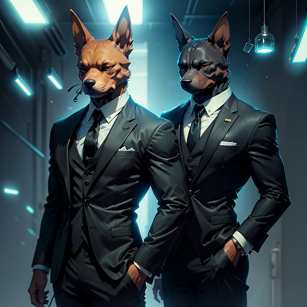 ((best quality)), (ultradetailed), ((masterpiece)), illustration, Scene structure: Animals anthropomorphize rats as gangsters, gray rat faces and human bodies. With a fierce expression, he was muscular and wearing a white suit. Behind you are tall buildings and neon flashes. Tip composition: rat gangster, animal anthropomorphism, tattooed body, muscular, cityscape, tall buildings, neon signs