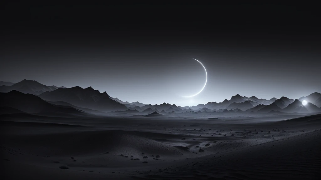Arafud Mountains landscape with sun shining, dark desert background, beautiful dark landscape, Somewhere in the desert, Inspired by Michal Kartz, Moon Landscape, Nicolas Delort, dark landscape, Inspired by Michal Karz, Alien Landscape view, Alien Landscape, empty desert, In a quiet vast desert, dune