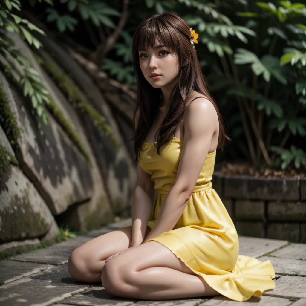 Kasumi, brown eyes, (best quality, ultra-detailed), (realistic:1.37), beautiful and detailed face, ultra-realistic texture, delicate face, delicate body, red lipstick, bright colors. High definition, 8K,