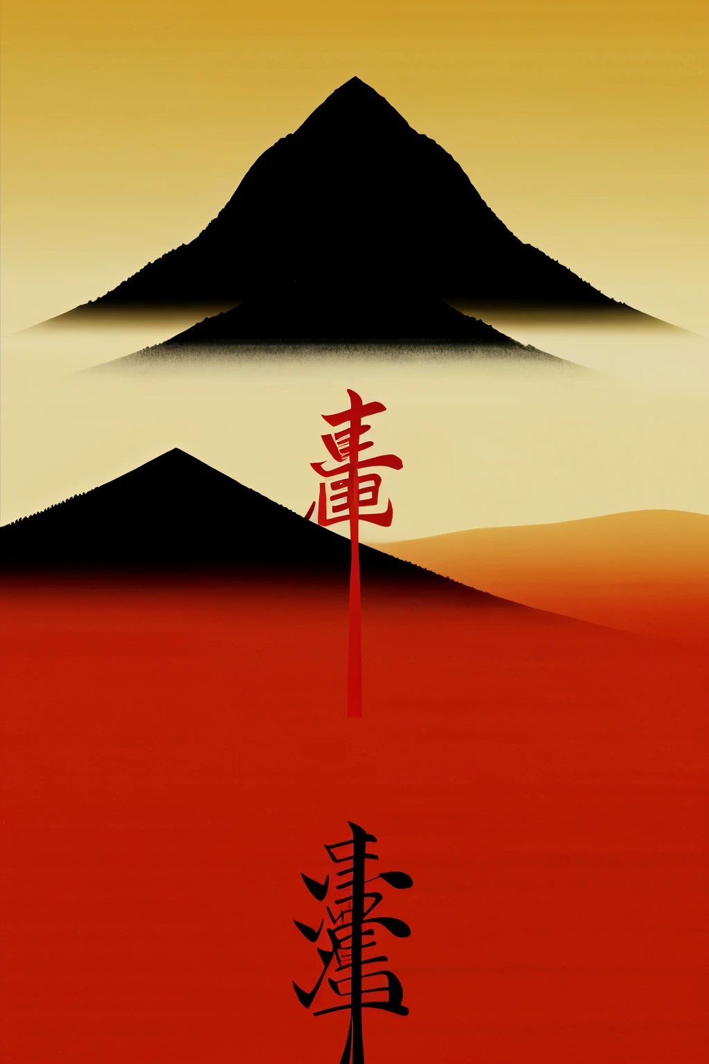 No people，Just words，Create a poster with the word &quot;integrity&quot; in Chinese，There must be Chinese cultural elements，For example, ink landscape painting as background，The two words &quot;integrity&quot; are red gradient art words