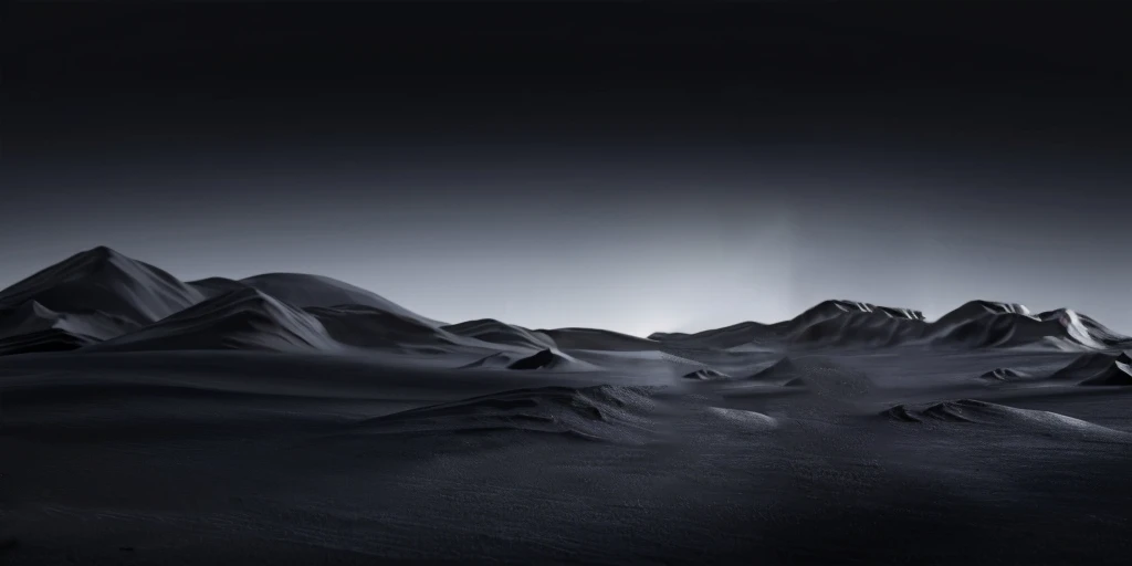 arafed view of a mountain range with a sun shining over it, dark desert background, beautiful dark landscape, somewhere in sands of the desert, inspired by Michał Karcz, lunar landscape, nicolas delort, dark landscape, inspired by Michal Karcz, an alien landscape view, an alien landscape, empty desert, in a serene vast desert, dunes