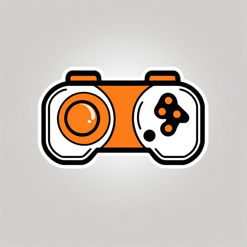 {Orange}, { Game icons }, Worn Label, Simple Illustration, Brand Logo, Hand-Drawn Style, Moderate Saturation, solid color background, correct, logo