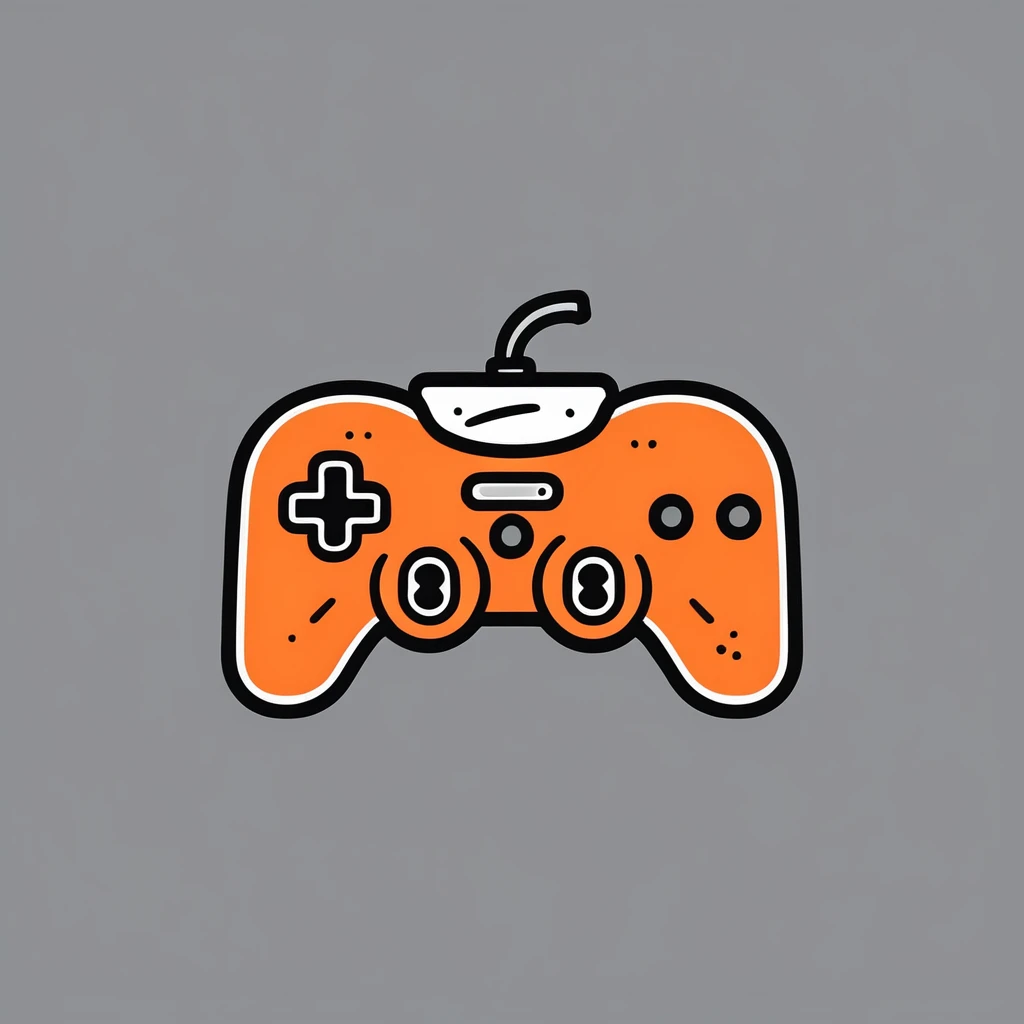 {Orange}, { Game icons }, Worn Label, Simple Illustration, Brand Logo, Hand-Drawn Style, Moderate Saturation, solid color background, correct, logo