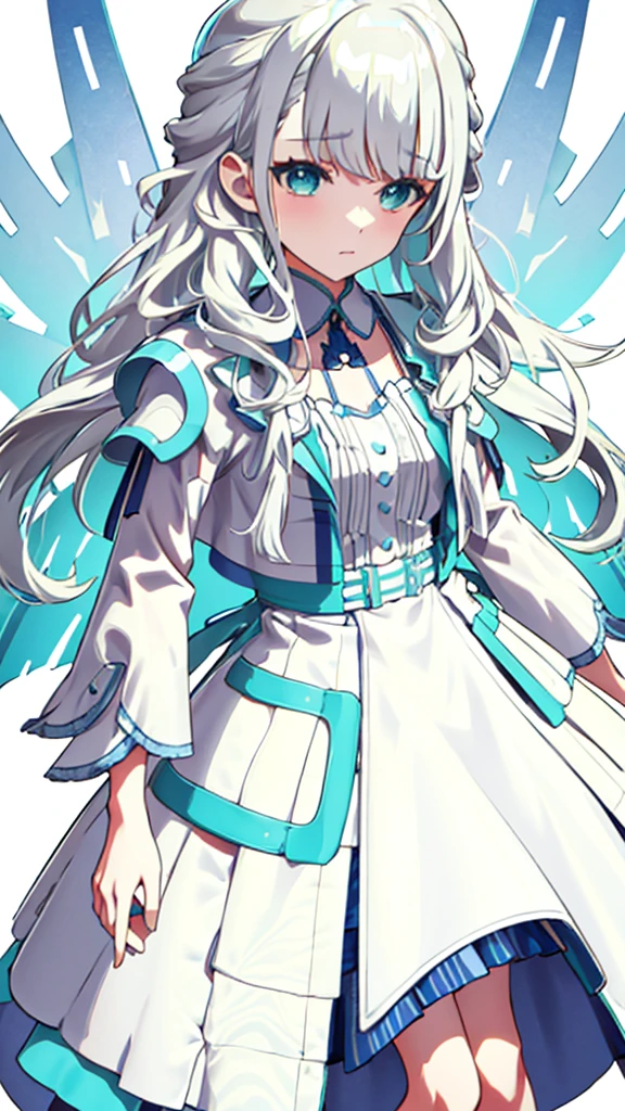 whole body、Character portrait、White Hair、Blue-green eyes、Long Hair、Straight Hair、White dress、mysterious、White background