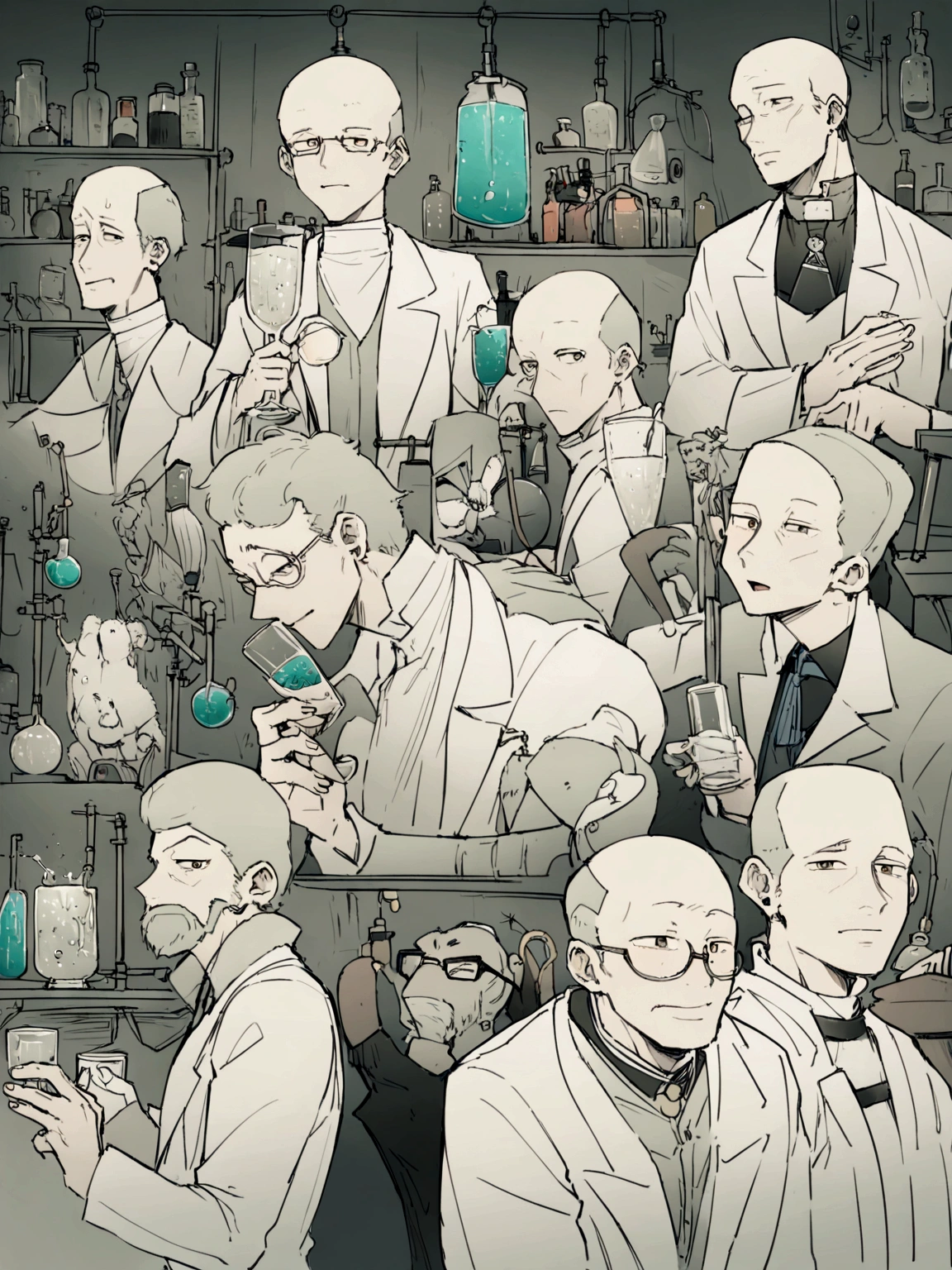 arafed man in a lab holding a glass with a liquid inside, he is in a alchemist lab, mad scientist working, portrait of a rat mad scientist, poetic sequence in mr. clean, russian lab experiment, elite scientist, portrait of a male hydromancer, scientist, in an underground laboratory, foxish guy in a lab coat, molecular
